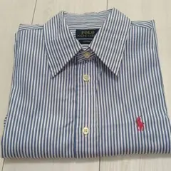 【美品】Polo Ralph Lauren 長袖シャツ 青白ストライプ