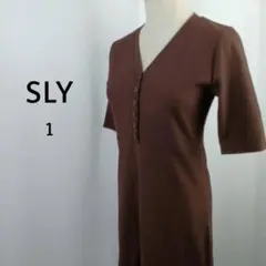 SLY　リブニット　Vネックボタン　ミニワンピース　1　ブラウンのサムネイル