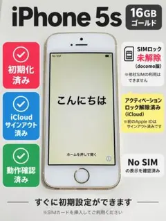 Apple iPhone 5s A1453 本体16GB ゴールド docomo