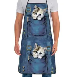 子猫★ポケットデザイン★エプロン (デニム色系)