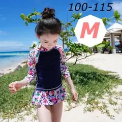 海 海水浴 ラッシュガード 水着 セット 花柄 ネイビー  セパレート レジャー