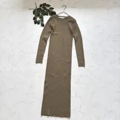 7949✾ZARA ザラ✾リブニットワンピース【S】ロング/カーキ/タイト