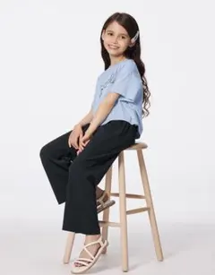 GU GIRLS リブプルオンワイド フレアパンツ ブラック160cm