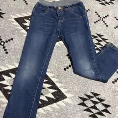 ウエストゴム付きダークブルーデニムパンツ