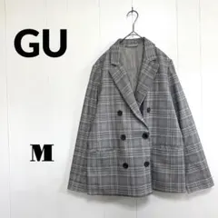 GU ジーユー チェック柄 ダブルブレストジャケット テーラードジャケットグレー