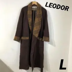 LEODOR ブラウン ロングコート チェック柄 襟付き 古着 archive