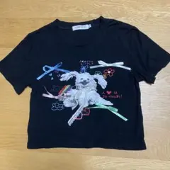 犬キャラクター クロップドTシャツ 黒