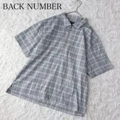 【L】バックナンバー　半袖シャツ　グレンチェック柄　ハーフジップアップ　ゆったりのサムネイル