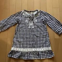 ユナイテッドアローズ　ギンガムチェックワンピース　花柄刺繍りぼんM 115センチ