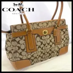 【COACH】コーチ シグネチャー×ブラウン トート ハンドバッグ