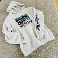 ベアー柄☆カイルアベイ☆ 長袖フルパーカー【M】グレー　リブ　ゆったり　プリント