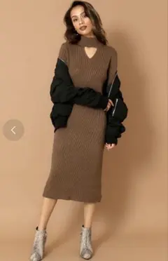 【定価5390円】ANAP フロントデザインリブニットワンピース　モカ