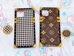 iPhone 12 ケース 2点セット 千鳥格子柄 モノグラム