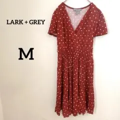 LARK + GREY 【M】 半袖 カットソー ワンピース ブラウン 水玉模様