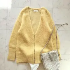 未使用 レイビームス アルパカ混 シャギーカーディガン 黄色 Vネック ゆったり