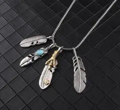 メンズ　フェザーネックレス　ターコイズカラー