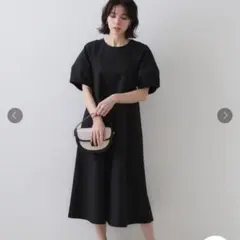 美品　2025年モデル　サッカーストライプワンピース【吸水速乾/洗濯機洗い可】黒