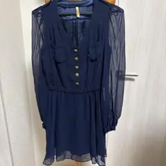 ROYAL PARTY ネイビー シアー袖 金ボタン ワンピース
