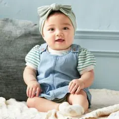 プティマイン ボーダーロンパース ジャンパースカート 80