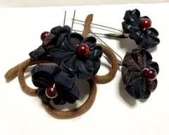 ハンドメイド　つまみ細工　 和風花モチーフヘアピン 5個セット