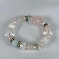 C231 クラッククォーツ ローズクォーツ アクアマリン ブレスレット 天然石