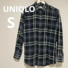 ♡ ユニクロ メンズ チェック柄長袖シャツ ボタンダウン S グリーン ブラック