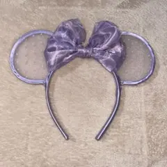 ミッキーマウス型 紫色カチューシャ リボン付き