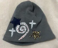 グレー ニットビーニー 星刺繍 オリジナルデザイン