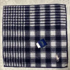 【新品未使用】ポロ　コットンタオルハンカチ　チェックホワイトネイビー