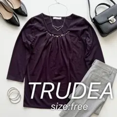 TRUDEA ビジュー付きカットソー 七分袖 パープル サイズFree