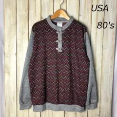 USA古着 80s 金具付き 切り替え カットソー スウェット M オールド