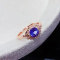 高品質 天然タンザナイト 透明 きらめき フラワーS925銀18KGP リング