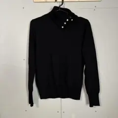 黒のハイネック　長袖ニット　セーター　ウール　M 細身シルエット