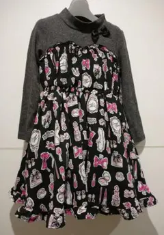 【中古】メゾピアノ　ドレス　コスメ柄　ワンピース　りぼん　重ね着風　卒園式