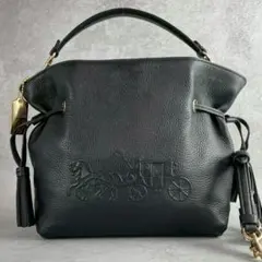 未使用級 コーチ 2way アンディ クロスボディ レザー 巾着 ロゴ ブラック