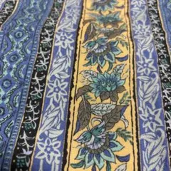 花柄ストライプ綿生地 青・黄色 100✖️200