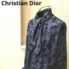 極美品　クリスチャンディオール　シルク100 長袖ブラウス　花柄　ボウタイ　M 極美品 クリスチャンディオール シルク100 長袖ブラウス 花柄 ボウタイ
