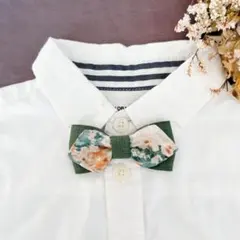 【小サイズ】お子様用蝶ネクタイ　グリーン×花柄　七五三　結婚式　入園式