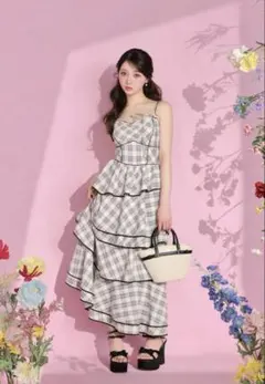 mmeeme Halter check slit long onepiece - メルカリ