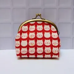 赤いネコ柄がま口