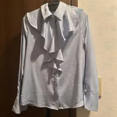 ZARA フリル付きライトブルー　ブラウス