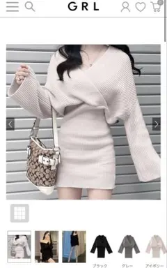 GRL カシュクール リブニット ミニワンピース ブラック F rut887