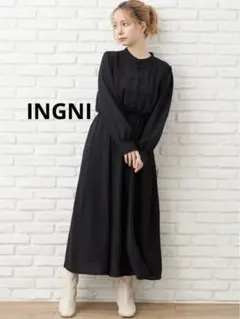 美品 INGNIチャイナボタン ロングワンピース ブラック 長袖 Mサイズ