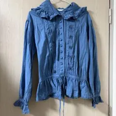 ピンクハウス　レア　フード付き　ブラウス　シャツ　ジャケット　ブルー　バラ刺繍