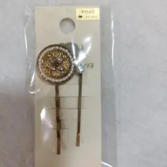 【新品未使用品】花モチーフ　ビーズ＆ラインストーン　ヘアピン