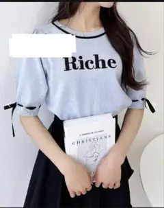 INGNI ブルー ロゴニット 夏 秋 半袖 リボン かわいい おしゃれ 水色