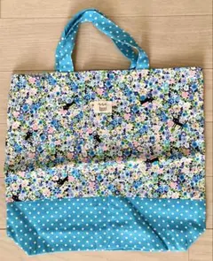 【トートバッグ】ブルー　黒猫　コットン