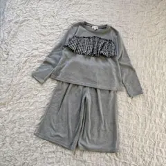 キッズ　パジャマ　長袖　女の子　140サイズ　グレー　フリル