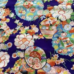 紫色の和風花柄生地 はぎれ