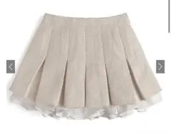インパン裏地付きフリルツイードプリーツミニスカート [gm838] アイボリー